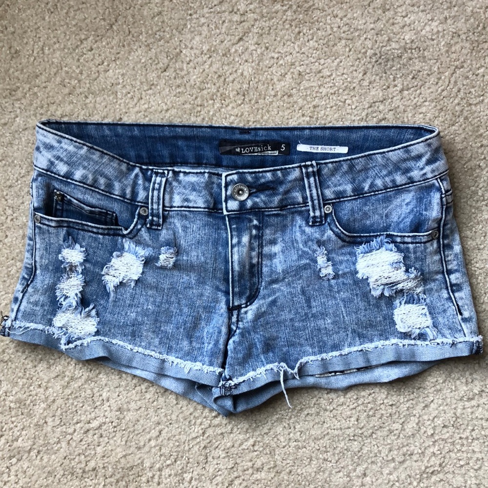 Distressed jean short shorts